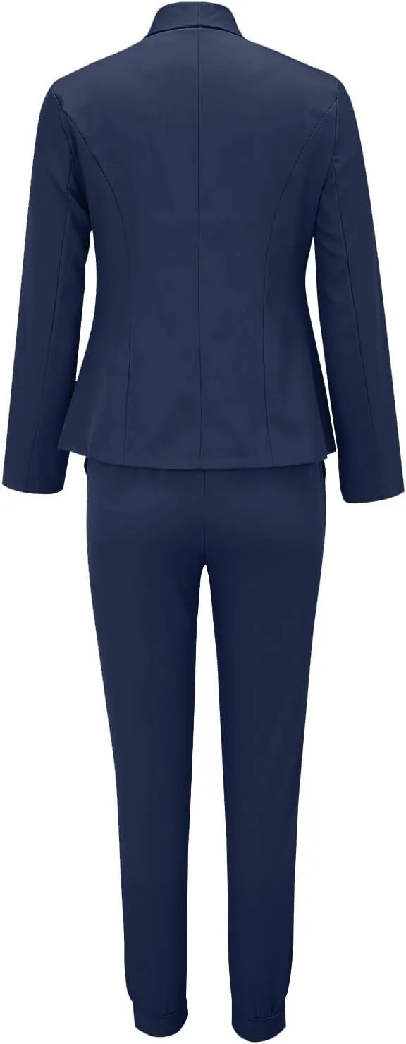 2 Piece Set for Women Office Business Suit Trousers 2 Piece Suit Slim Fit Half Sleeve Suit Long Pants Two Piece Set