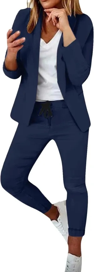 2 Piece Set for Women Office Business Suit Trousers 2 Piece Suit Slim Fit Half Sleeve Suit Long Pants Two Piece Set