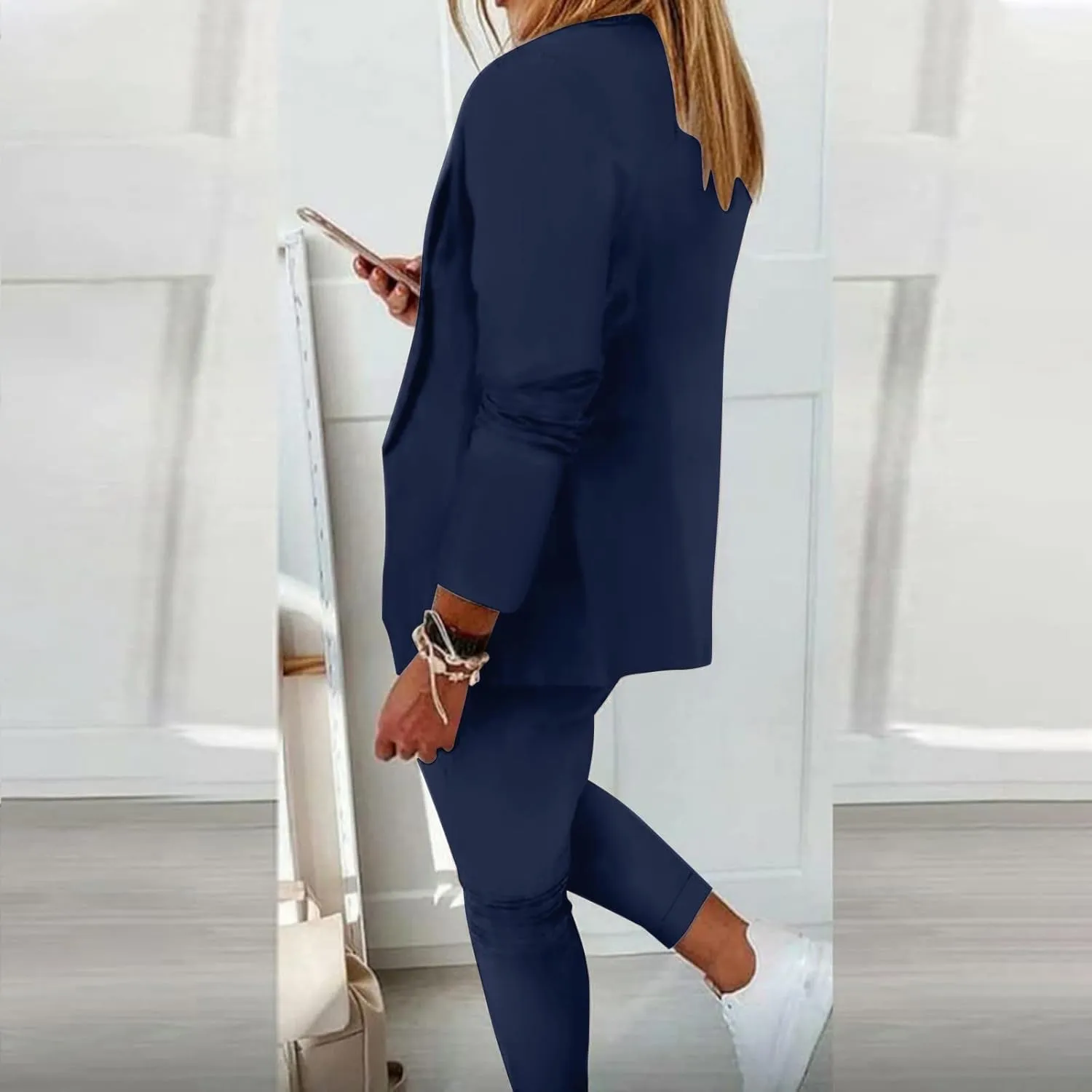 2 Piece Set for Women Office Business Suit Trousers 2 Piece Suit Slim Fit Half Sleeve Suit Long Pants Two Piece Set