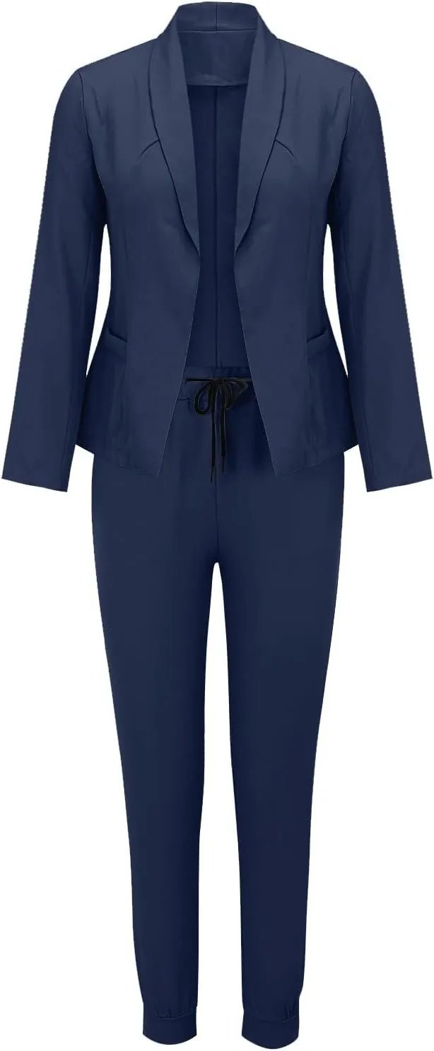 2 Piece Set for Women Office Business Suit Trousers 2 Piece Suit Slim Fit Half Sleeve Suit Long Pants Two Piece Set
