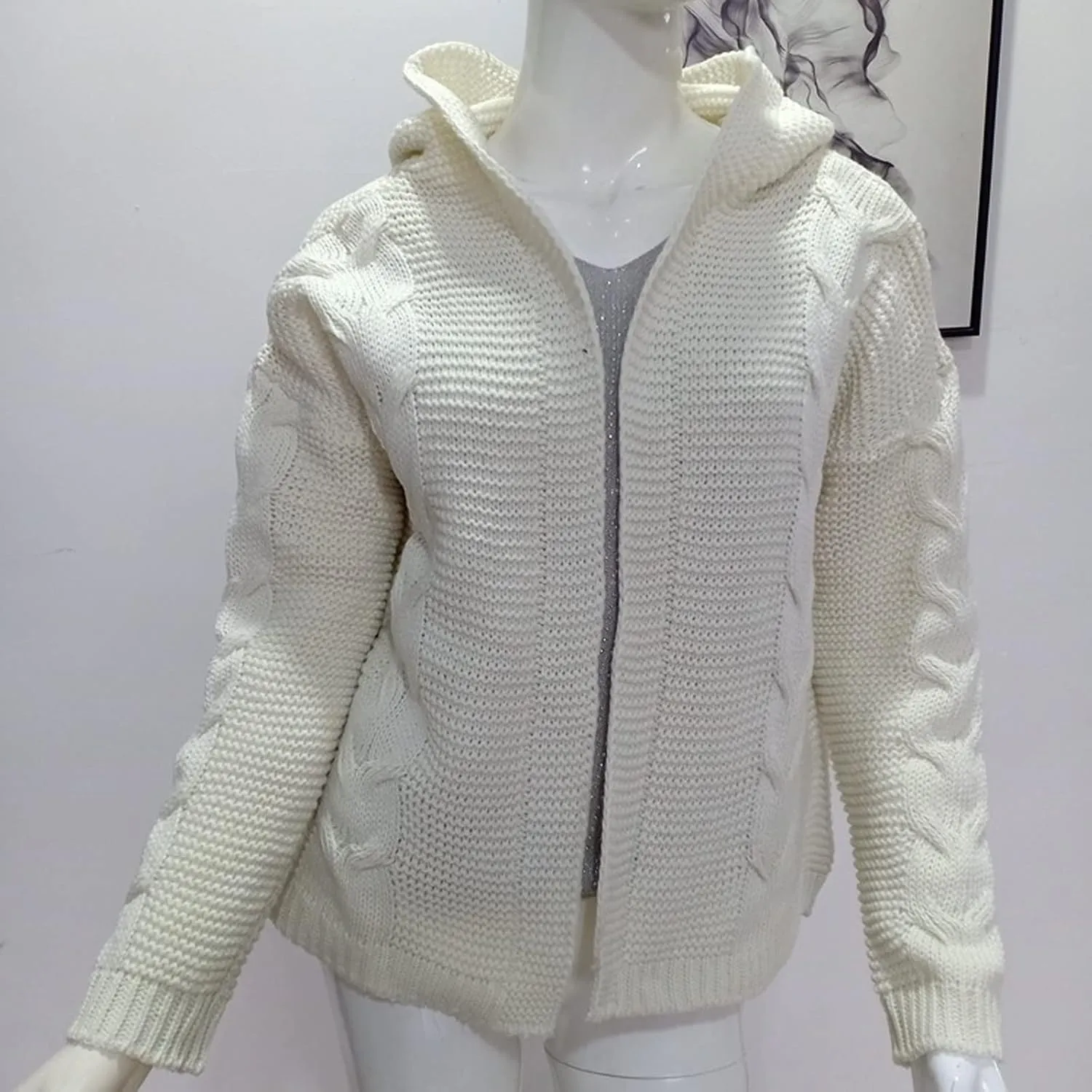 2023 Fall Winter Women's Open Front Oversized Lantern Sleeve Cardigan Outwear Chunky Knit Sweater Fashion Casual Coats