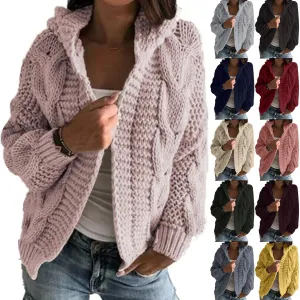 2023 Fall Winter Women's Open Front Oversized Lantern Sleeve Cardigan Outwear Chunky Knit Sweater Fashion Casual Coats