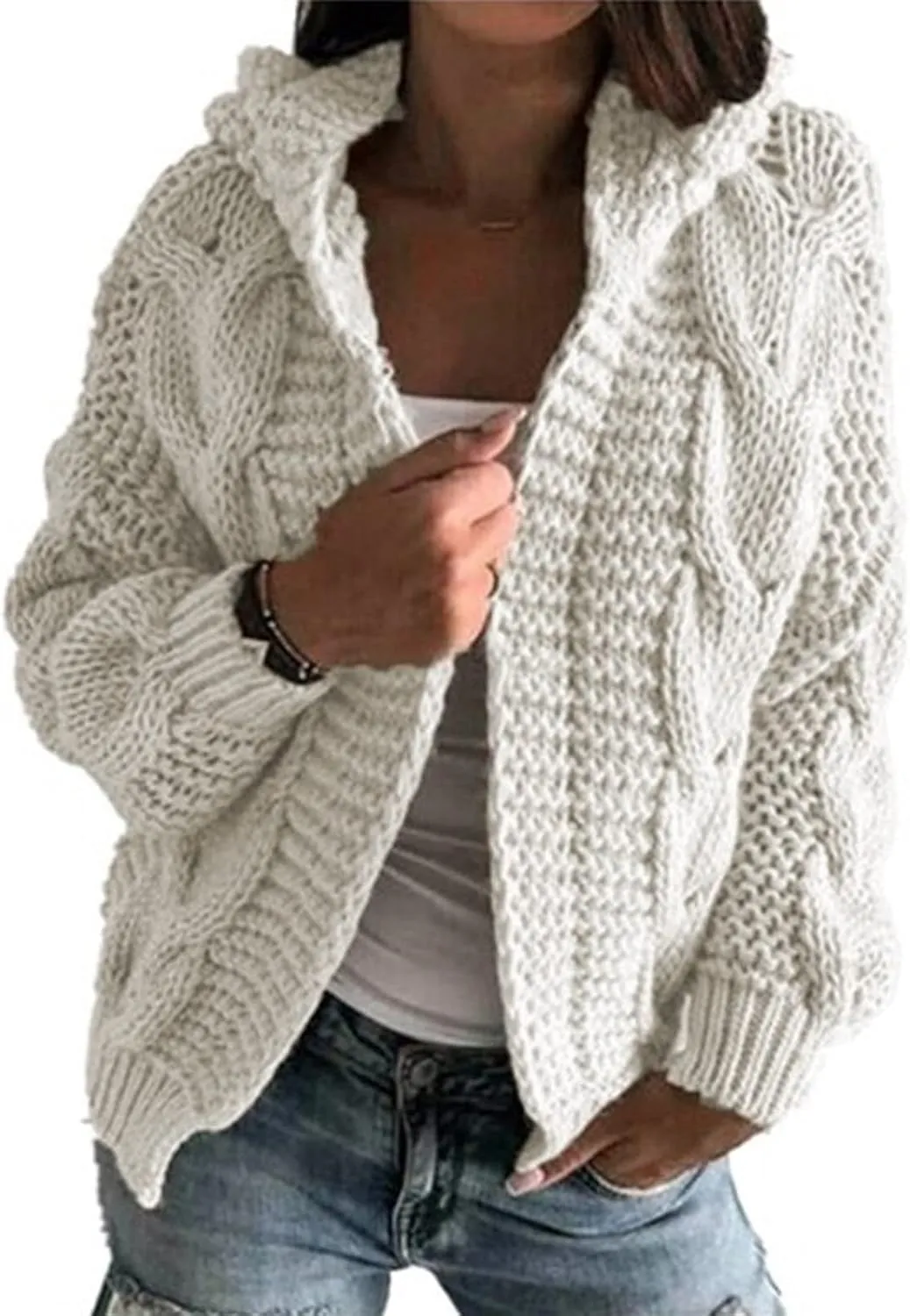 2023 Fall Winter Women's Open Front Oversized Lantern Sleeve Cardigan Outwear Chunky Knit Sweater Fashion Casual Coats