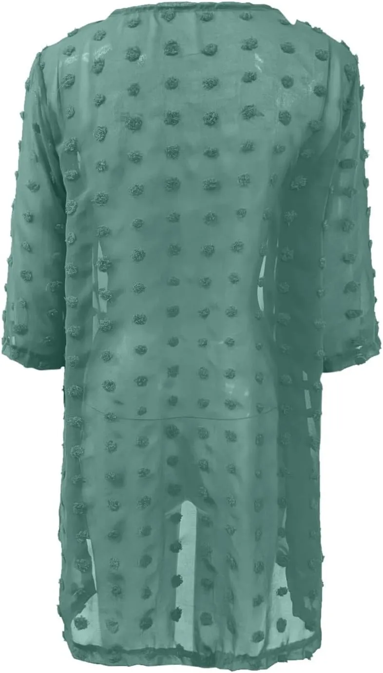 2023 Womens Cardigan Summer Chiffon Swimsuit Coverup Kimono Fall Open Front 3/4 Sleeve Coats Lightweight Beach Cover Up Tops