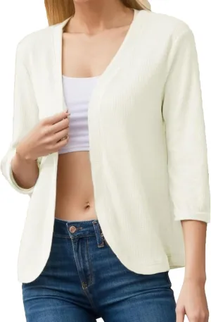 2023 Women's Casual Lightweight Coat Short Open Front Cardigans Soft Draped Ruffles 3/4 Sleeve Cardigan Fall Soft Kimono