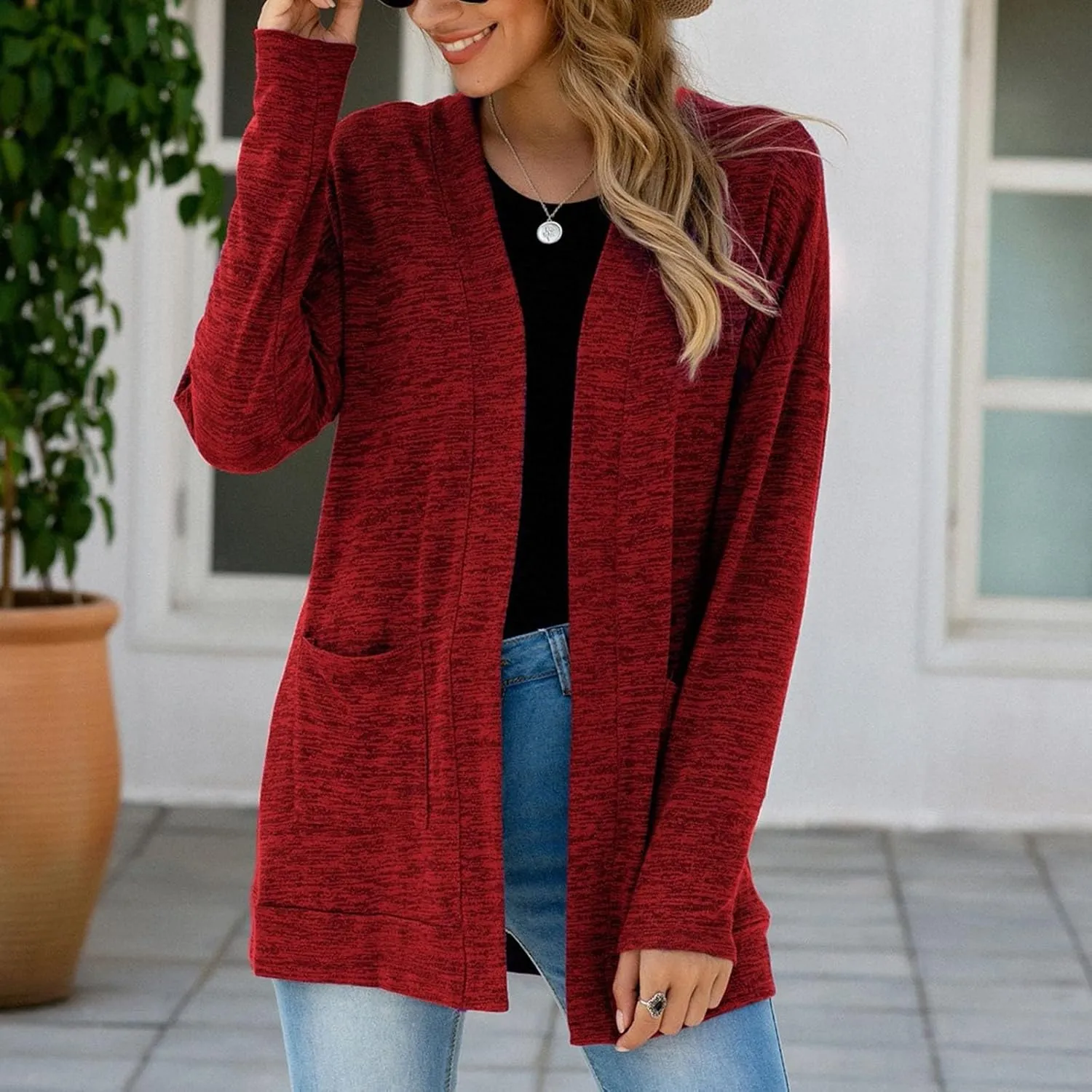 2023 Women's Draped Front Open Cardigan Casual Lightweight Coat Long Sleeve Cardigans Sweaters Duster Fall Long Jacket