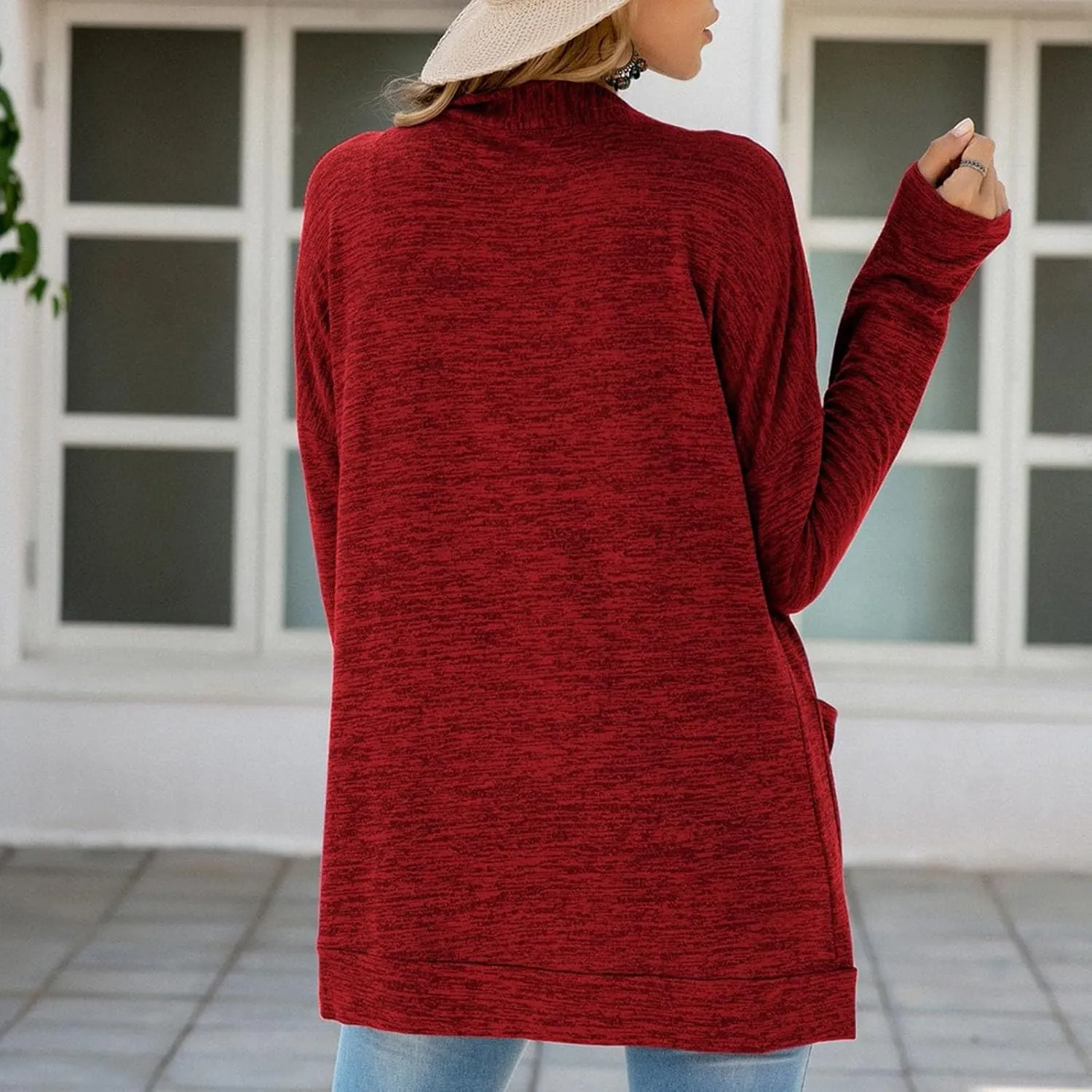 2023 Women's Draped Front Open Cardigan Casual Lightweight Coat Long Sleeve Cardigans Sweaters Duster Fall Long Jacket
