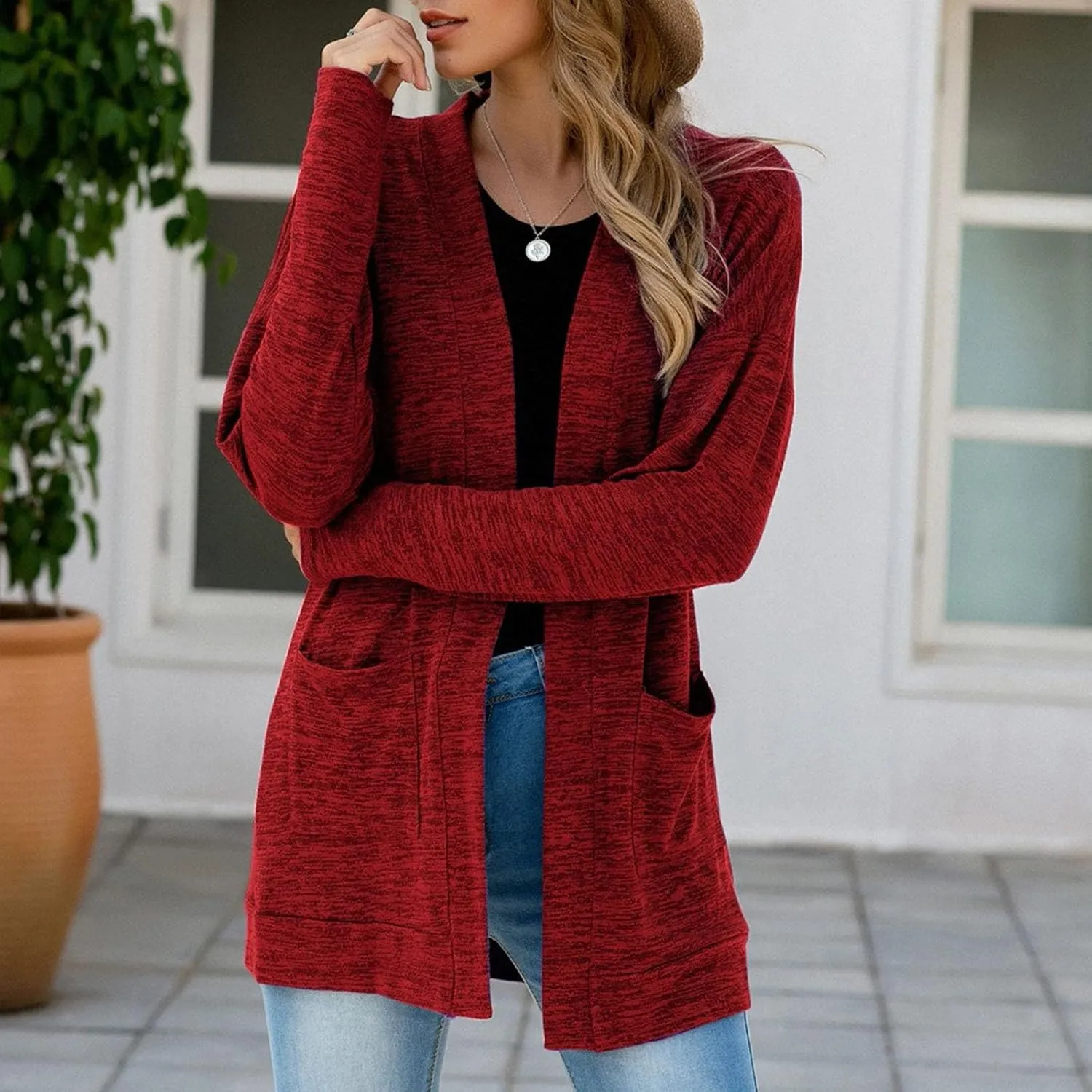 2023 Women's Draped Front Open Cardigan Casual Lightweight Coat Long Sleeve Cardigans Sweaters Duster Fall Long Jacket