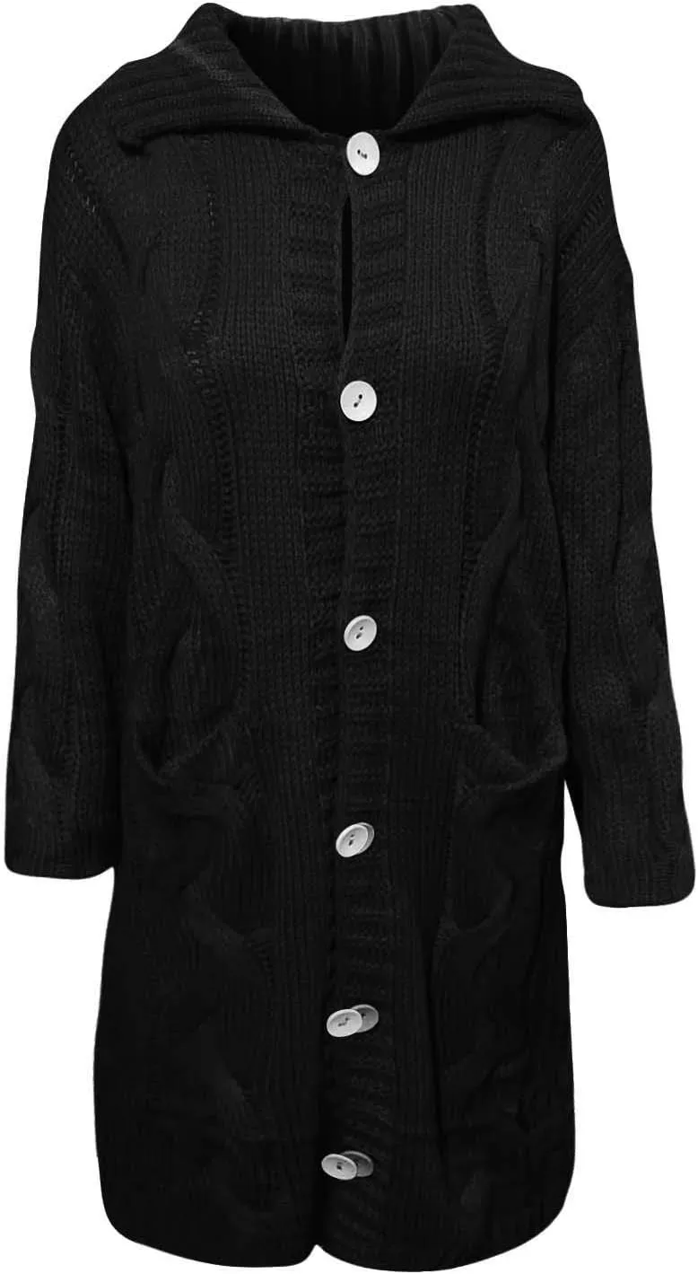 2023 Women's Long Sleeve Cardigans Cable Knit Sweater Open Front Cardigan Sweaters Button Loose Outerwear Winter Coat Jacket