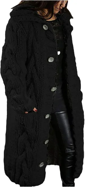 2023 Women's Long Sleeve Cardigans Cable Knit Sweater Open Front Cardigan Sweaters Button Loose Outerwear Winter Coat Jacket