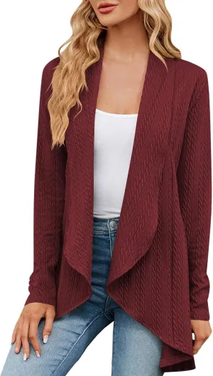 2023 Women's Open Front Cardigan Casual Long Sleeve Classic Sweaters Cardigans Fall Lightweight Coat Trendy Draped Jacket