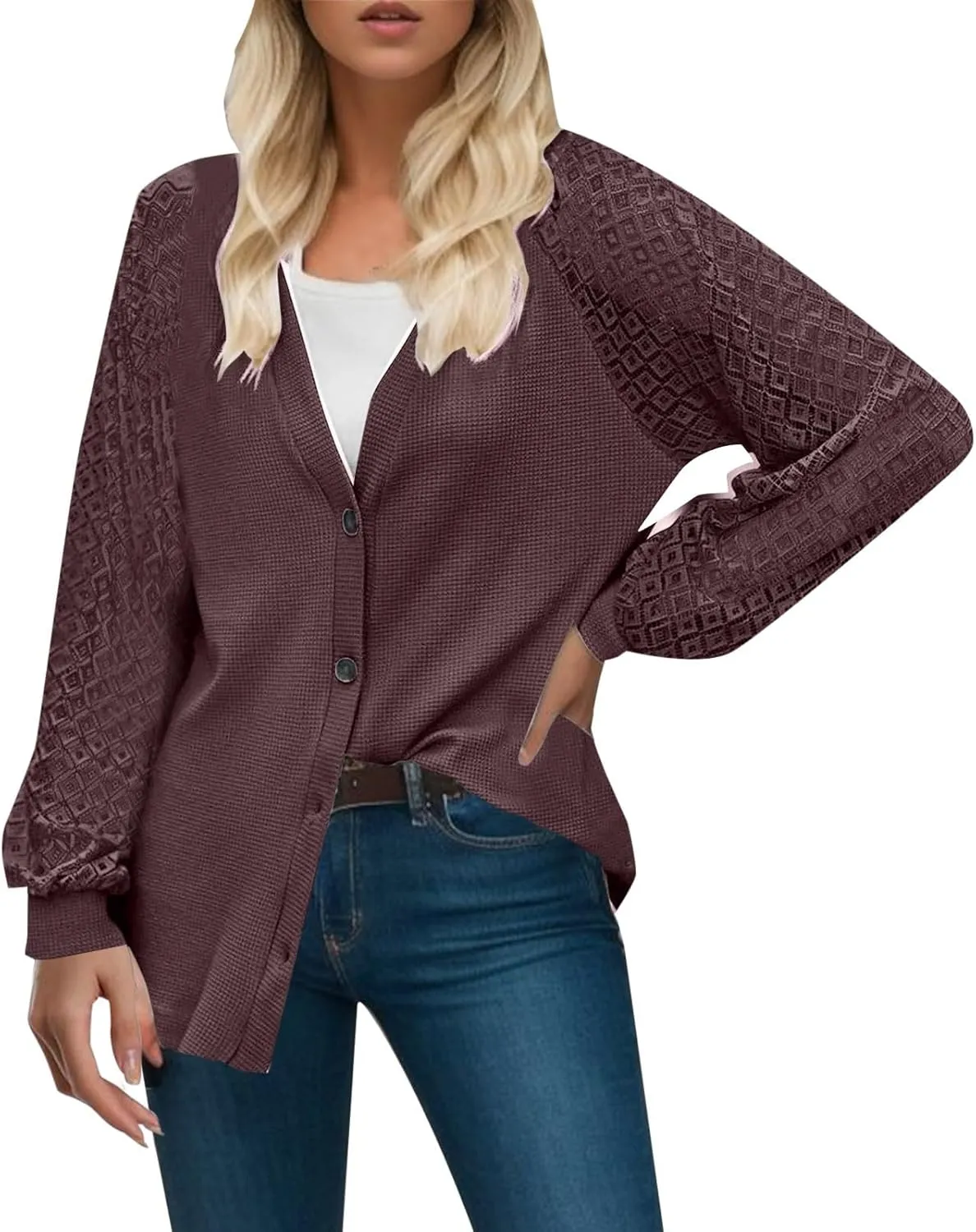 2023 Womens Sweater Cardigan Cropped Shrugs for Dresses Tops Button Down Lightweight Soft Coat Fall Lace Sleeve Cardigans
