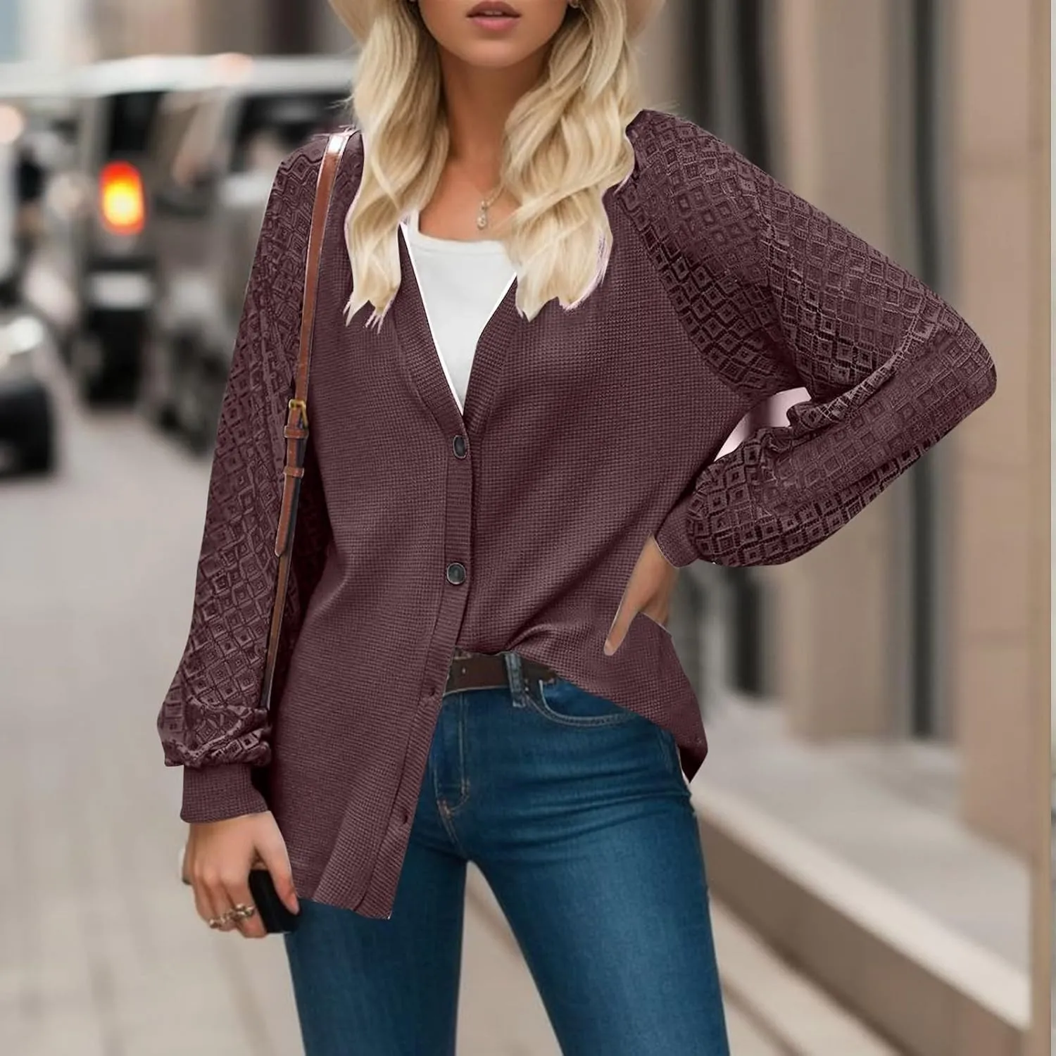2023 Womens Sweater Cardigan Cropped Shrugs for Dresses Tops Button Down Lightweight Soft Coat Fall Lace Sleeve Cardigans