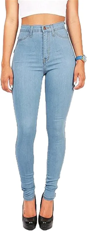 Andongnywell Women's High Waist Button Wide Waist Jeans High Waisted Jeans Women Skinny Denim Slim Pants