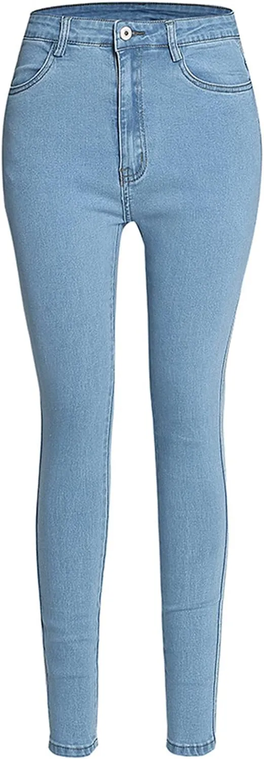 Andongnywell Women's High Waist Button Wide Waist Jeans High Waisted Jeans Women Skinny Denim Slim Pants