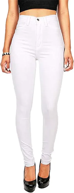 Andongnywell Women's High Waist Button Wide Waist Jeans High Waisted Jeans Women Skinny Denim Slim Pants