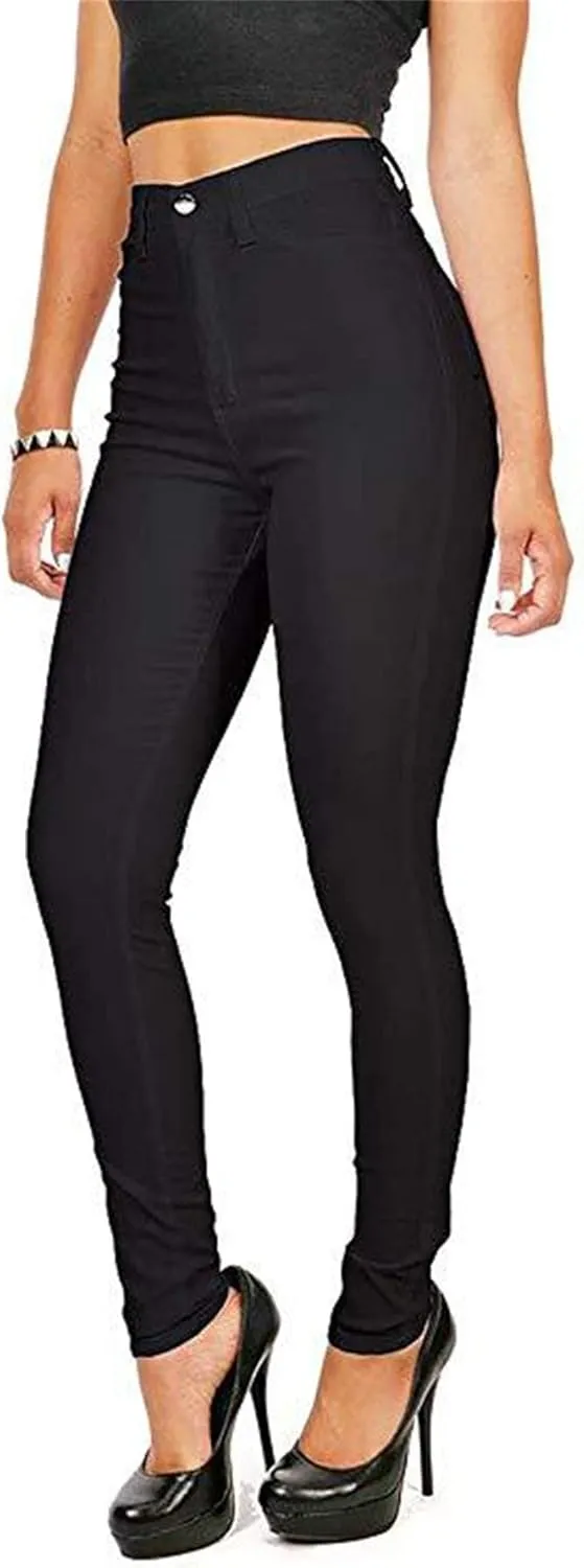 Andongnywell Women's High Waist Button Wide Waist Jeans High Waisted Jeans Women Skinny Denim Slim Pants