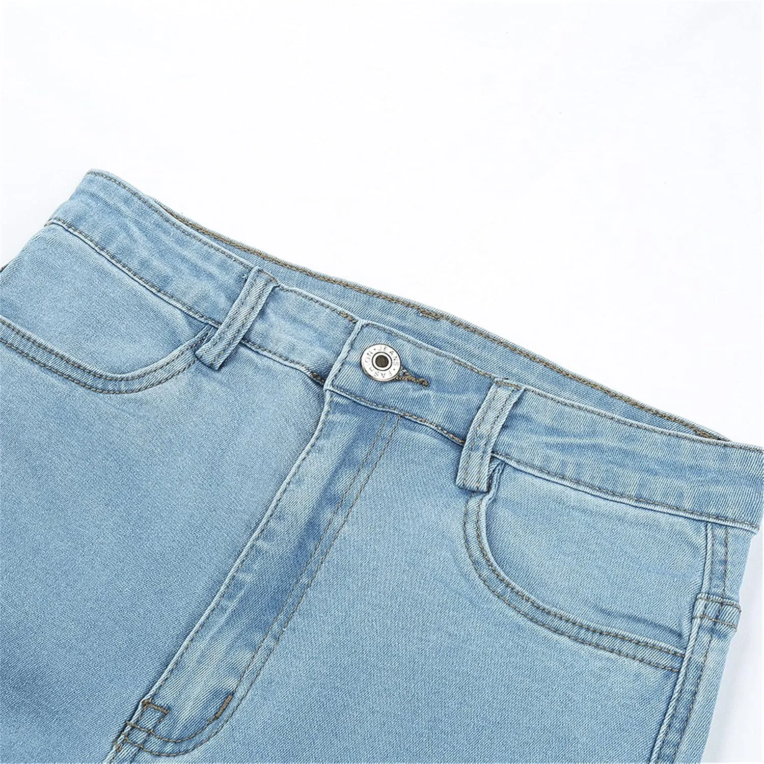 Andongnywell Women's High Waist Button Wide Waist Jeans High Waisted Jeans Women Skinny Denim Slim Pants
