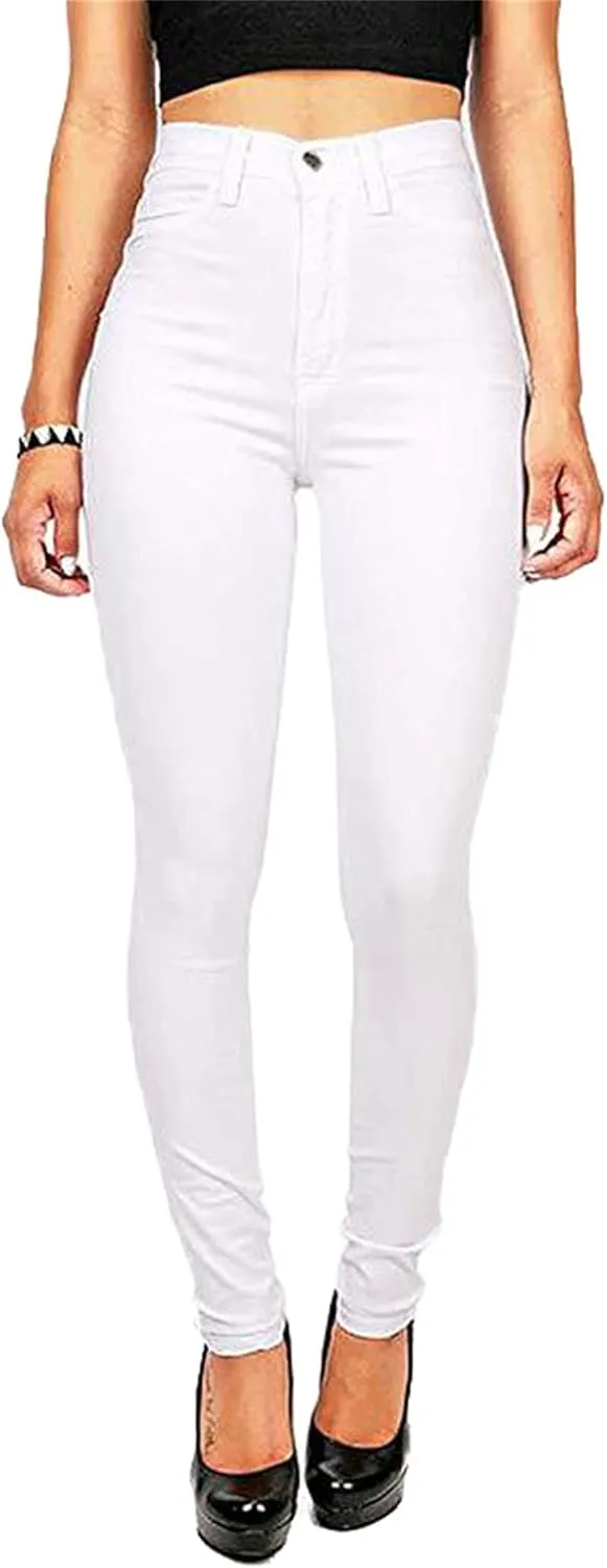 Andongnywell Women's High Waist Button Wide Waist Jeans High Waisted Jeans Women Skinny Denim Slim Pants