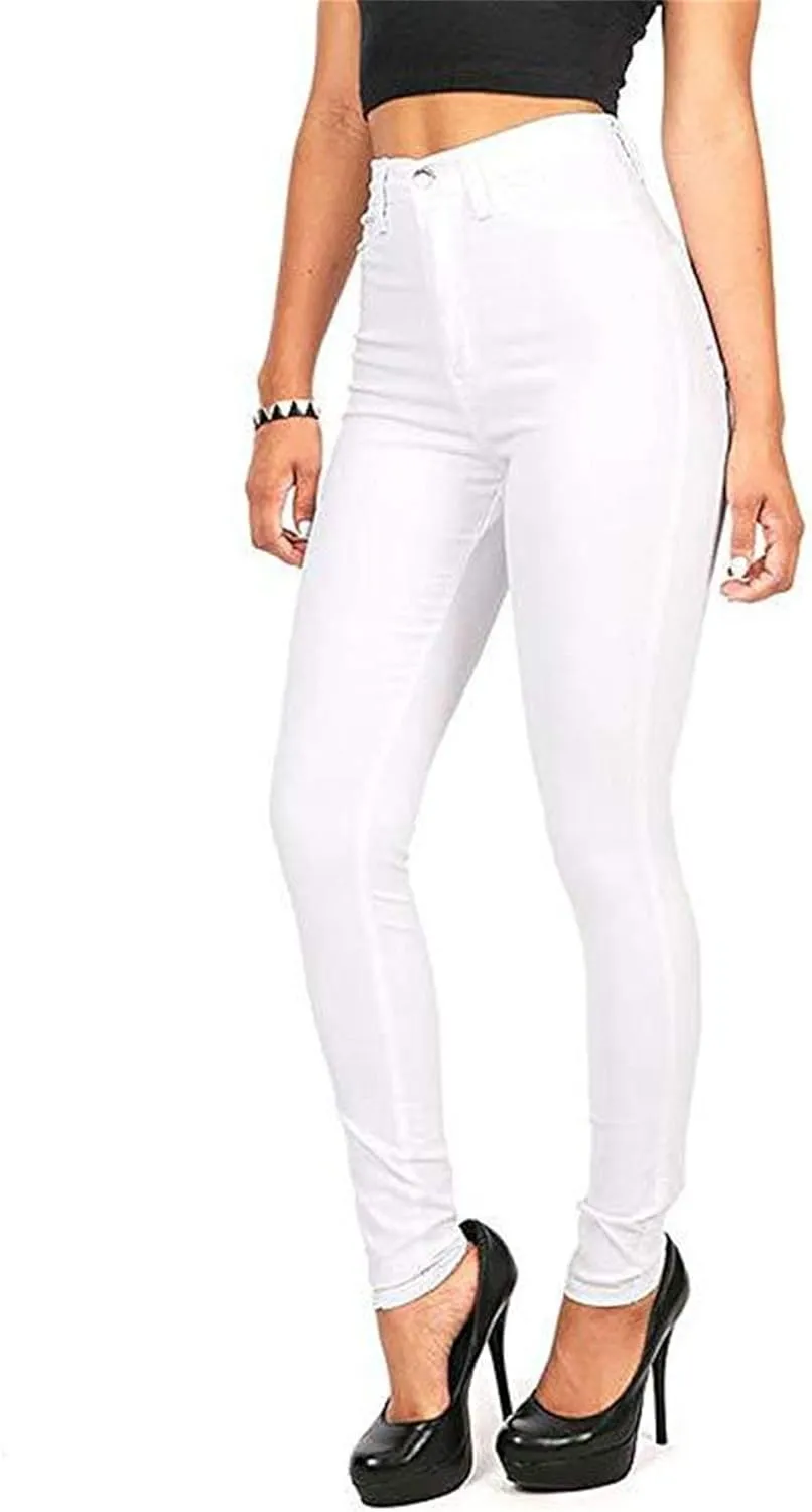 Andongnywell Women's High Waist Button Wide Waist Jeans High Waisted Jeans Women Skinny Denim Slim Pants