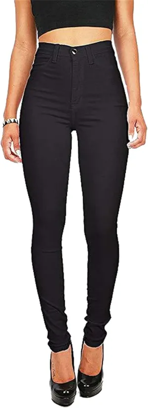 Andongnywell Women's High Waist Button Wide Waist Jeans High Waisted Jeans Women Skinny Denim Slim Pants