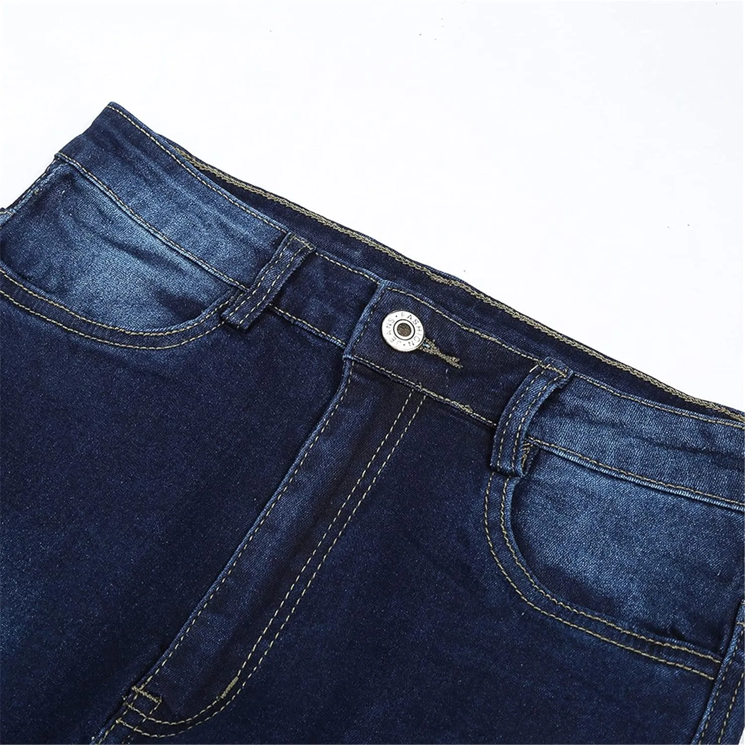Andongnywell Women's High Waist Button Wide Waist Jeans High Waisted Jeans Women Skinny Denim Slim Pants
