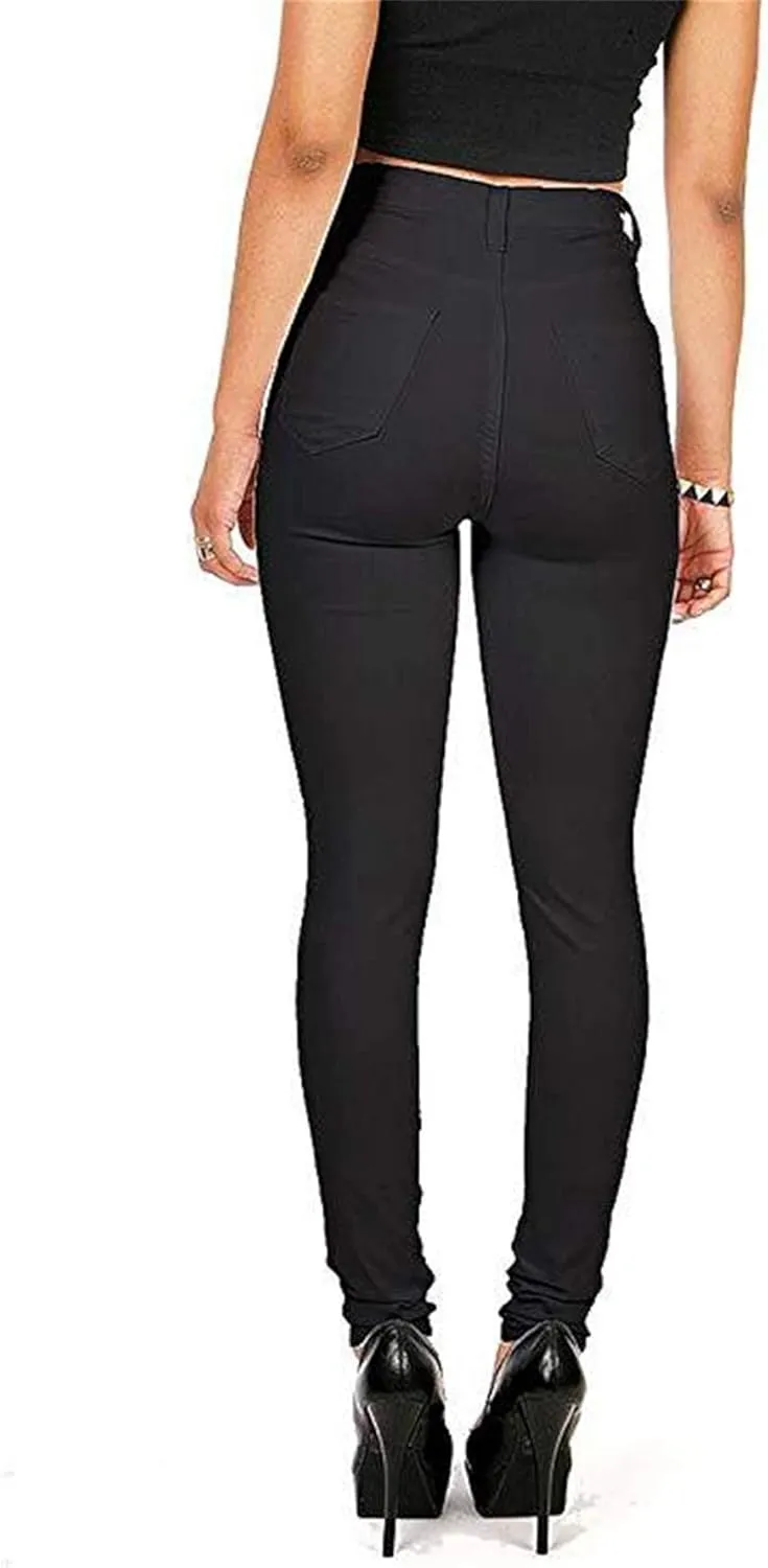 Andongnywell Women's High Waist Button Wide Waist Jeans High Waisted Jeans Women Skinny Denim Slim Pants