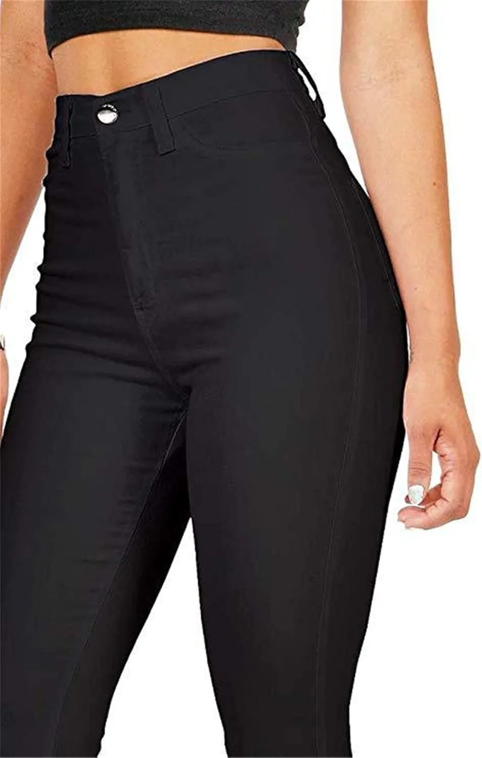 Andongnywell Women's High Waist Button Wide Waist Jeans High Waisted Jeans Women Skinny Denim Slim Pants