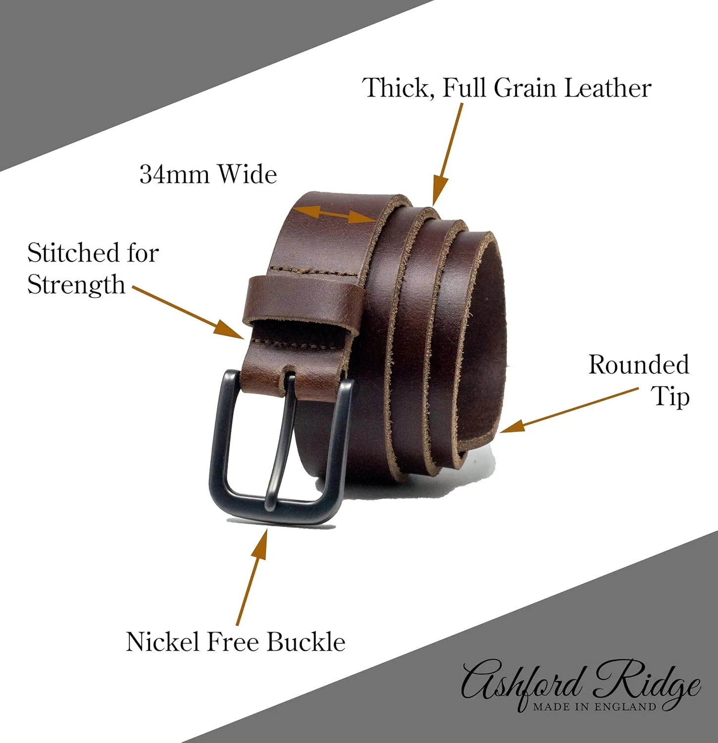 Ashford Ridge 34mm (1.25") Full Hide Leather Belt - Made in England