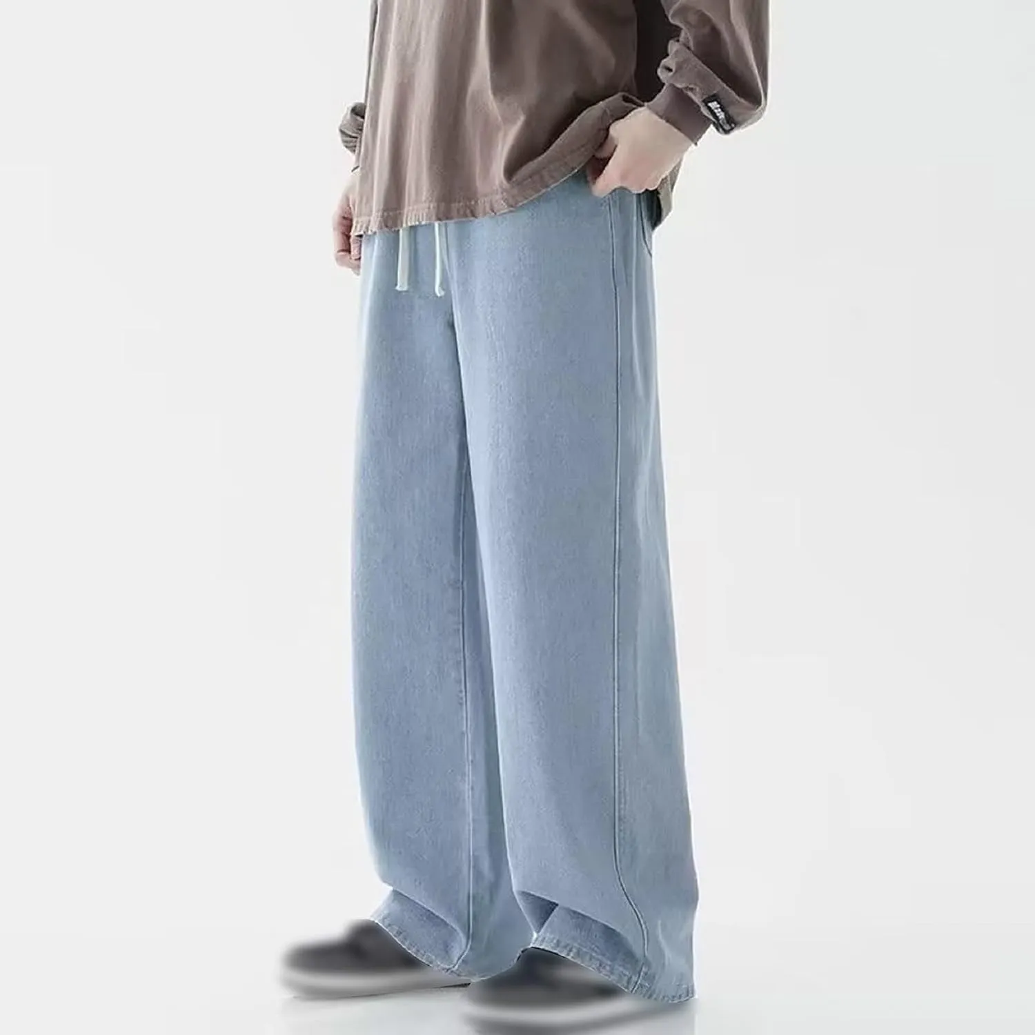 Baggy Jeans Men Vintage Y2k Hip Hop Straight Leg Jean Streetwear Drawstring Waist Denim Pants Casual Loose Trousers