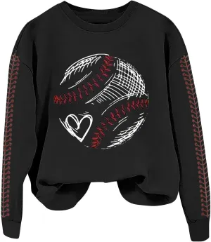 Baseball Sweatshirt Women Long Sleeve Comfy Baseball Shirts Softball Crewneck Graphic Pullover Game Day Sweatshirts