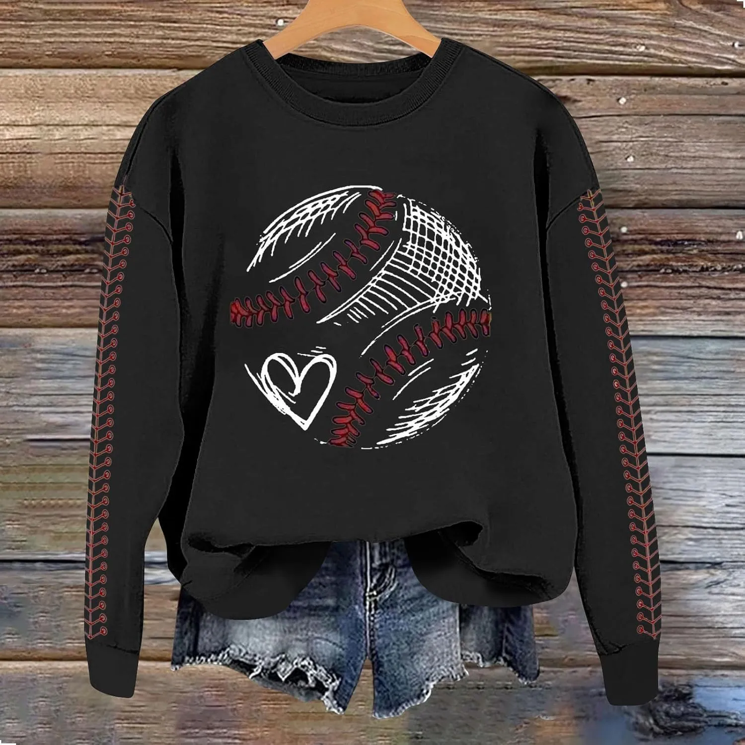 Baseball Sweatshirt Women Long Sleeve Comfy Baseball Shirts Softball Crewneck Graphic Pullover Game Day Sweatshirts