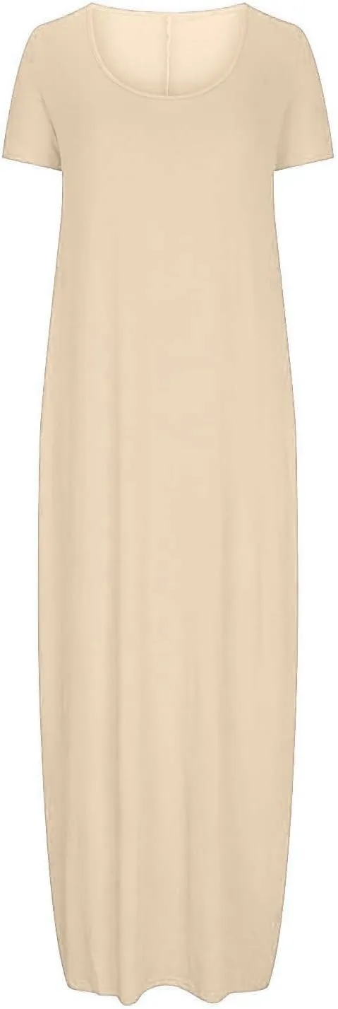 Beach Sundress for Women Summer Vacation Casual Crewneck Sundress Loose Fit Flowy Summer Boho Long Linen Dresses