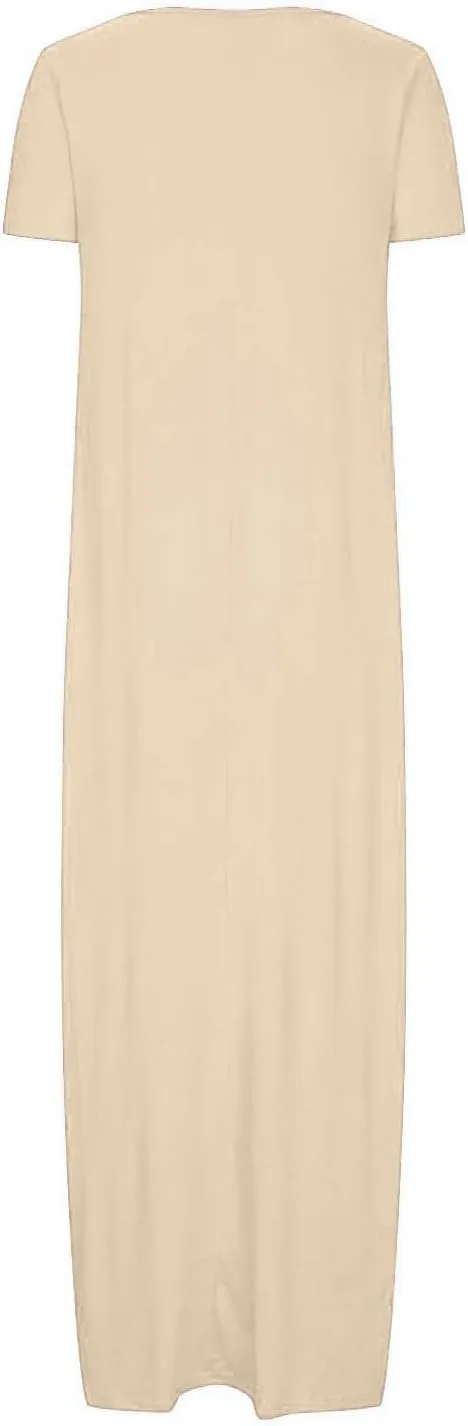 Beach Sundress for Women Summer Vacation Casual Crewneck Sundress Loose Fit Flowy Summer Boho Long Linen Dresses