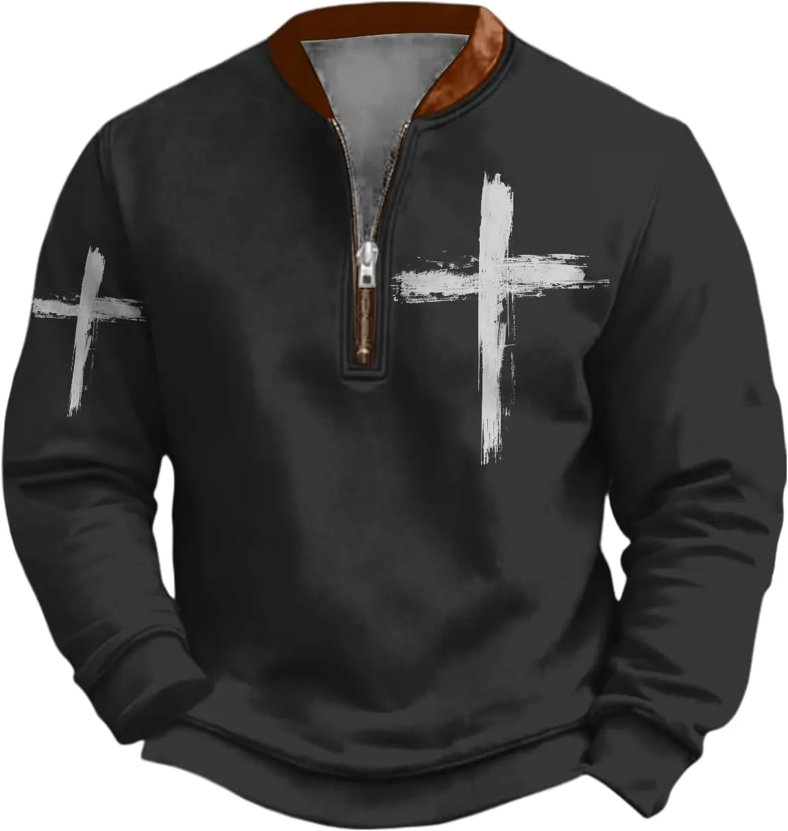 Bengbobar Mens Christian Sweatshirts Casual 1/4 Zip Jacket Jesus Cross Print Sweatshirt Fall Fashion Sweatshirts