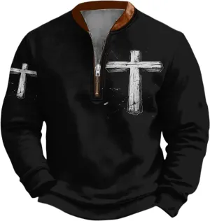Bengbobar Mens Christian Sweatshirts Casual 1/4 Zip Jacket Jesus Cross Print Sweatshirt Fall Fashion Sweatshirts