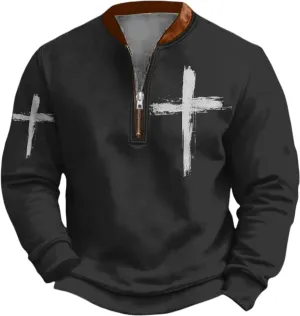 Bengbobar Mens Christian Sweatshirts Casual 1/4 Zip Jacket Jesus Cross Print Sweatshirt Fall Fashion Sweatshirts