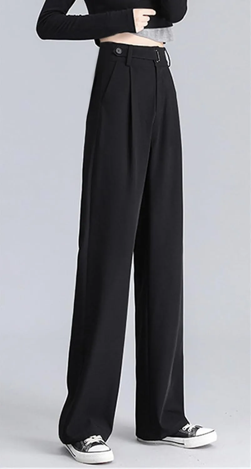 Betusline Womens Winter Wide Leg Dress Pants Work Thermal Warm Trousers, X-Small-XX-Large