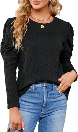 Blooming Jelly Womens Fall Sweaters Dressy Casual Pullover Tops Puff Long Sleeve Cable Knit Business Jumper Shirt Blouse