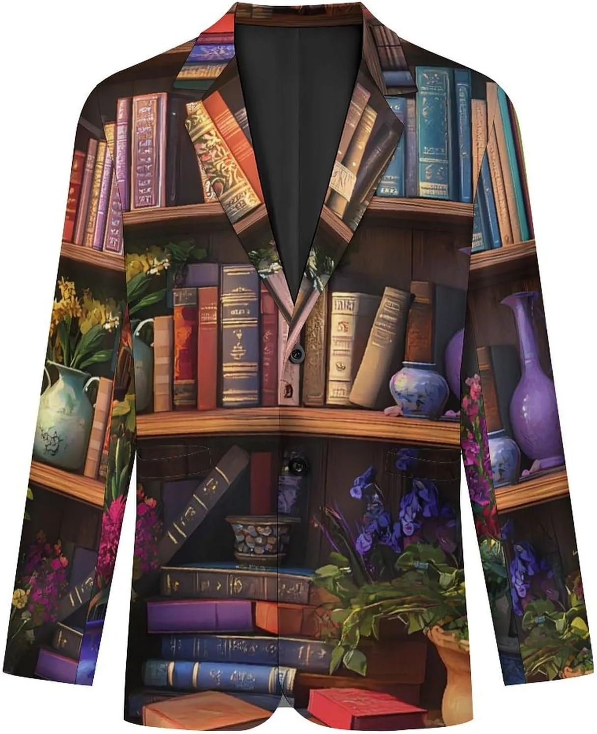 Bookshelf Plant Suits for Men Slim Fit Tuxedo Suit Jackets Casual Dress Coat Tops