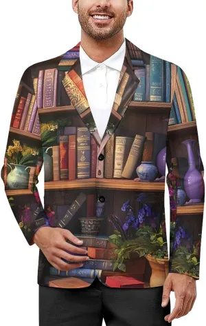 Bookshelf Plant Suits for Men Slim Fit Tuxedo Suit Jackets Casual Dress Coat Tops