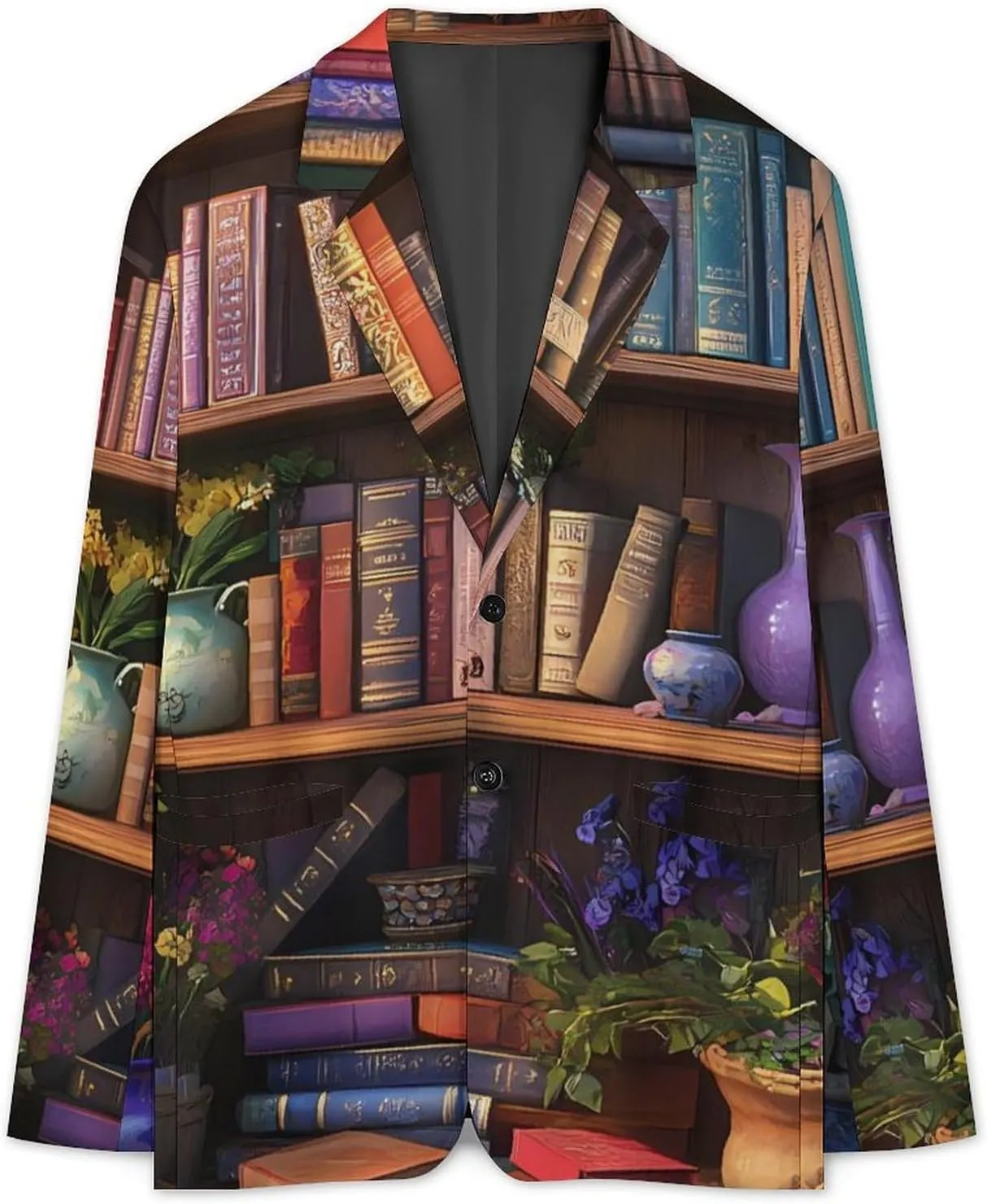 Bookshelf Plant Suits for Men Slim Fit Tuxedo Suit Jackets Casual Dress Coat Tops