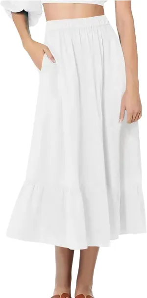 Borniu Womens Causal High Waisted Summer Midi Skirts Flowy Palazzo A-Line Long Skirt with Pockets Summer Fashion Vocation