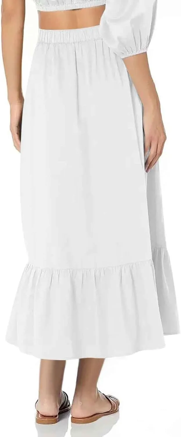 Borniu Womens Causal High Waisted Summer Midi Skirts Flowy Palazzo A-Line Long Skirt with Pockets Summer Fashion Vocation