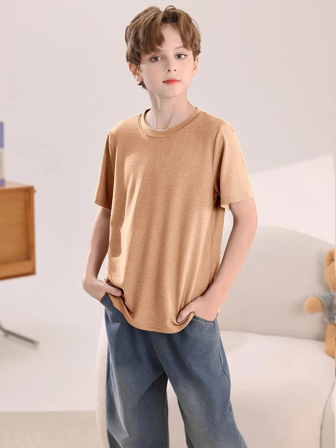 Boys Short Sleeve Shirts Kids Summer Crewneck T-Shirt Casual Tops Tees 5-14 Years