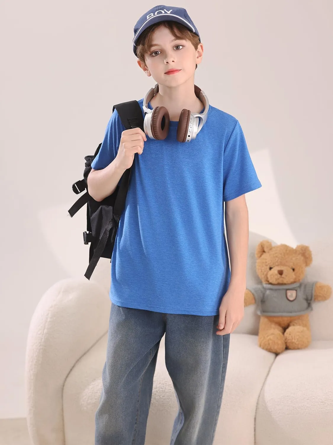 Boys Short Sleeve Shirts Kids Summer Crewneck T-Shirt Casual Tops Tees 5-14 Years
