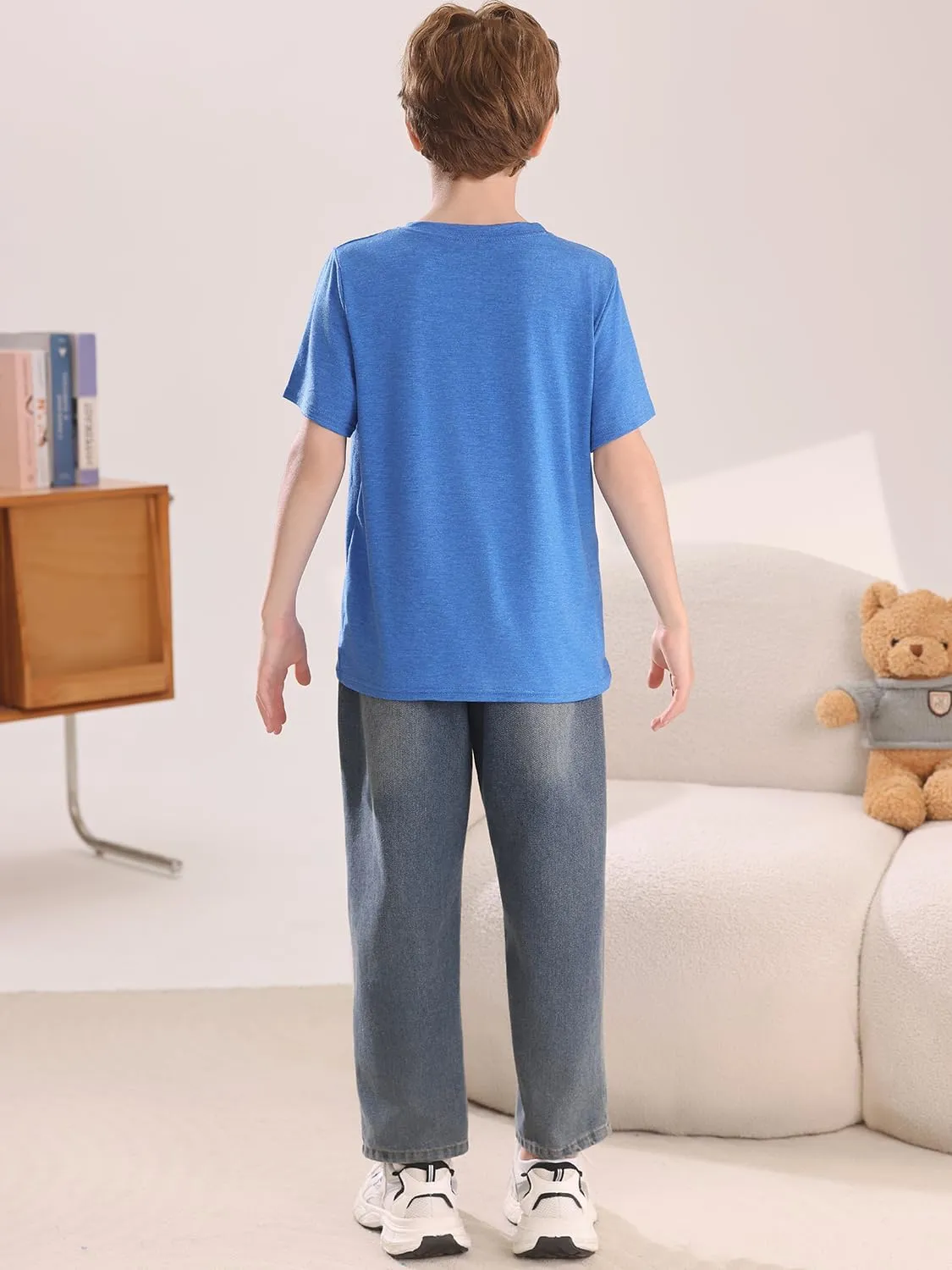 Boys Short Sleeve Shirts Kids Summer Crewneck T-Shirt Casual Tops Tees 5-14 Years