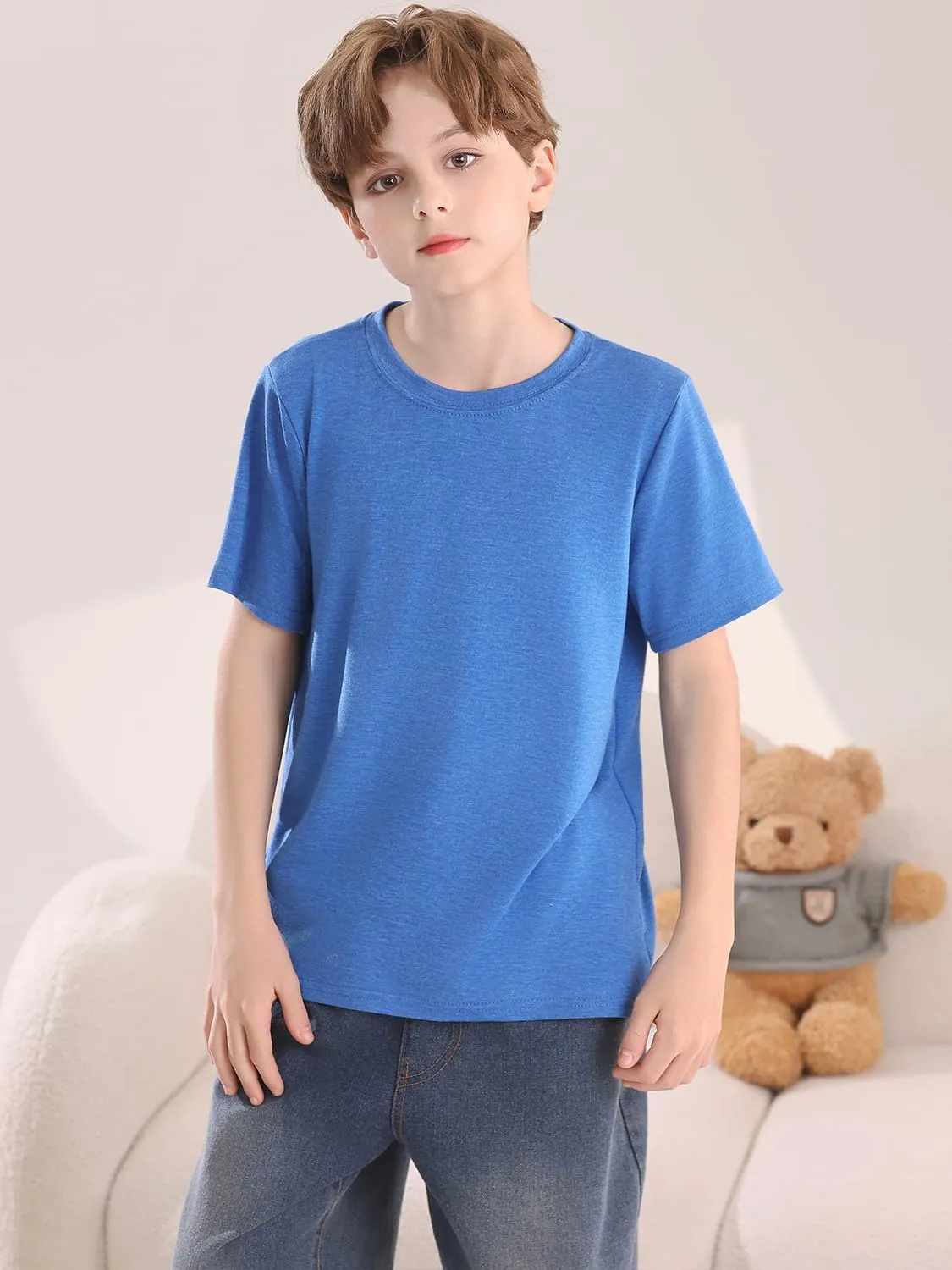 Boys Short Sleeve Shirts Kids Summer Crewneck T-Shirt Casual Tops Tees 5-14 Years