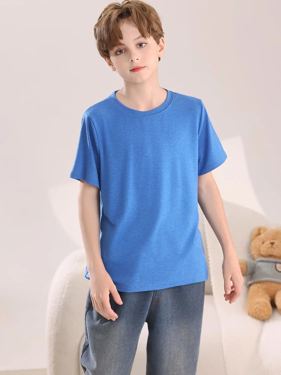 Boys Short Sleeve Shirts Kids Summer Crewneck T-Shirt Casual Tops Tees 5-14 Years