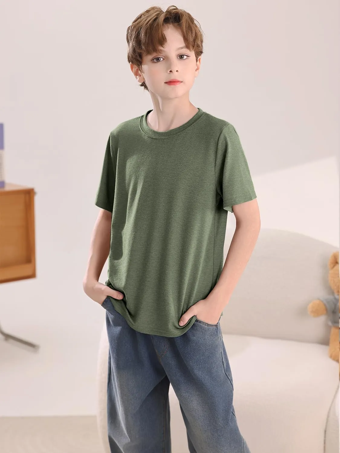 Boys Short Sleeve Shirts Kids Summer Crewneck T-Shirt Casual Tops Tees 5-14 Years